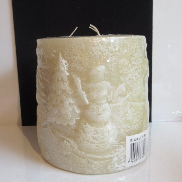 Vintage, Jumbo Christmas Candle, Snowmen, Trees, Snow, Holiday, 3 Wicks - Picture 2 of 6